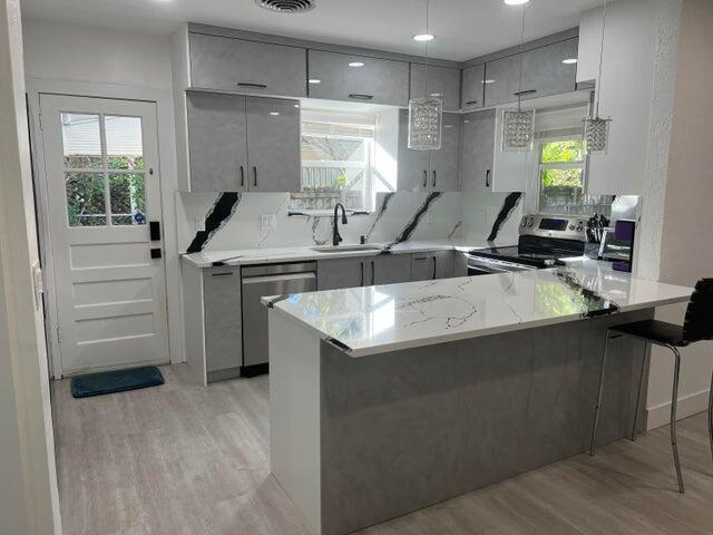 Fall in love with this beautifully upgraded home featuring a sleek Italian kitchen, stylish light gray vinyl flooring, and a spacious layout designed for comfort and entertaining. The expansive backyard offers endless possibilities for outdoor living. Ideally located just 0.8 miles from the beach and moments away from Mizner Park's top-tier dining, shopping, and entertainment this is the lifestyle you've been waiting for!