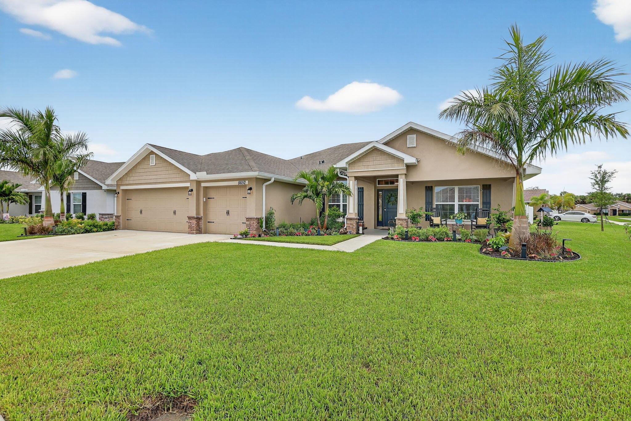 Better than NEW 2023 built.Premium 11,761 .27 acre Corner Lakefront Lot (35K upgrade from builder, no more left) 34K+ in after purchase upgrades including: Premium vinyl & metal (lake view side) Fence. Seamless gutters. Your OWN Irrigation well which saves thousands a year on your water bill & keeps your yard looking lush and beautiful! Meticulously maintained. 4 spacious bedrooms & 3 bathrooms including a cabana bath, den, covered patio & a massive 3 car garage. Crown Molding, lighting, backsplash, 3'' Blinds. HOA is a low $129 a year! Waterstone has lots of amenities Community pool, fitness room, playground, sidewalks, picnic area, volleyball, tennis and pickleball courts. County only property taxes! Room for a pool. Close to I-95 for easy commute N or S. Only 20 min to the beach.