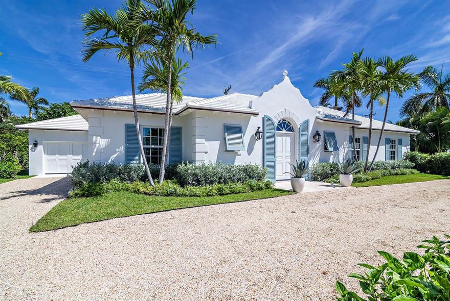 Super Chic Palm Beach Modern Residence. This stunning house was completely renovated and redesigned by renowned architects Richard Sammons and Anne Fairfax in 2018. There are 3 bedrooms, 3 baths and 2 half baths. Interior elements include natural coquina stone floors throughout, pecky cypress beams in the dining loggia, soaring tray ceiling in the living room and multiple sets of French doors leading to the surrounding gardens and terraces. This light filled house is ideal for entertaining with its open modern flow. The outdoors consists of multiple terraces including a covered terrace overlooking the pool set in a lush tropical setting surrounded by palm trees. The property includes a 1-car garage, exterior outdoor lighting, all new impact windows and doors, new roof, electric and plumbing