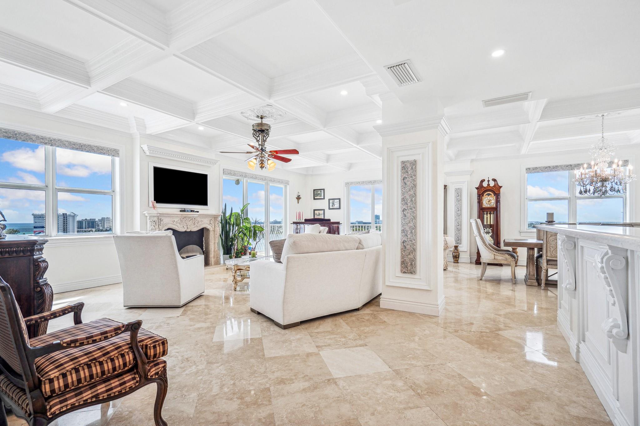 This Sub-Penthouse is an absolute must see!
Extraordinary views from every room including Atlantic Ocean, Intracoastal Waterways, City Skyline each with beautiful sunsets.
This combined two units into one features 3 large bedrooms, 4.5 baths with his/her designer primary bath, home theater, office and the kitchen is a dream gourmet design with every amenity a chef could desire including state of art appliances and abundance of storage. Words cannot describe this truly stunning residence.
This corner unit has a wrap-around balcony and the entire property has been extensively remodeled throughout with 10' ceilings, ornate crown moldings, high end lighting and so much more.
The unit comes with two desirable parking spaces and dockage as available.
Easy to show. Act now!