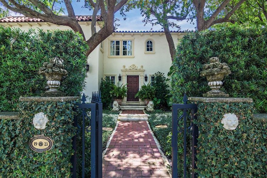 Coming Soon.. Villa Medina offers the ultimate privacy behind manicured hedges. Features include a formal foyer with an Italian stone fireplace and a discreet guest powder room with Sherle Wagner fixtures. Herringbone, hand scraped quarter-sawn oak floors grace the living room, dining room and master suite along with carved wood moldings. Beautiful limestone and black granite floors flow throughout the entrance, conservatory and gourmet kitchen. The dining room is highlighted by a striking coffered ceiling and French doors. Intracoastal water views from all rooms with marble baths on the second floor. Lush landscaping, full house generator and a classically designed pool compliment this sophisticated home.