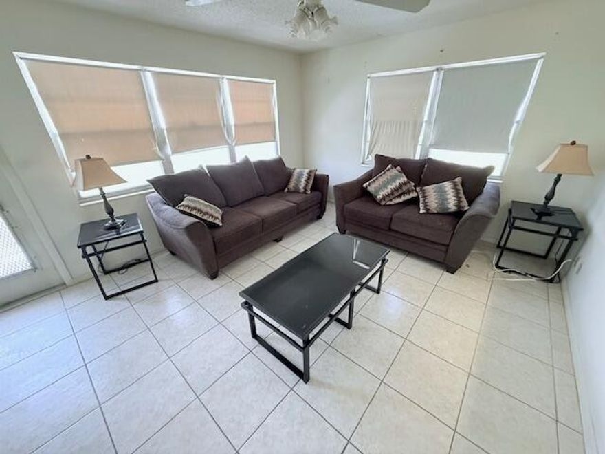 1 bed 1.5 bath in desireable  Upminster section. Near houses of worship, Tile flooring throughout, updated electric panel. Bring your contractor. This is an opportunity to customize to suit your taste. Century Village offers the finest in 55+ amenities with its massive clubhouse featuring a 1700 seat theater with live shows and movies, fitness center, clay room, stained glass workshop, wood shop, billiards, table tennis, tennis, pickle ball, art workshops, bocce, putt putt, courtesy shuttle, security guard gated