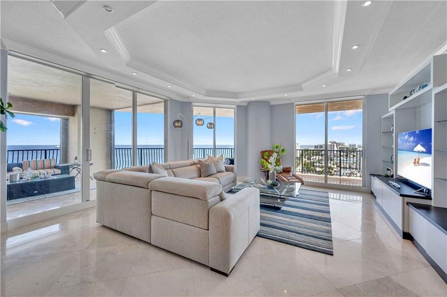 Spectacular residence located in a prestigious building just moments away from the city marina,water taxi,fine dining,shopping,entertainment & more.This 2Beds+Den,2.5Baths residence offers one of the best floor plans on the highly desirable SE corner.Relax on the oversized 1,100SF wrap-around terrace & enjoy sweeping coastline views of the Ocean,Intracoastal waterway & city.The brand new kitchen & dining area are complete with top-of-the-line appliances(SubZero,Wolf) separate freezer,wet bar w/Miele coffee system.Direct elevator from the lobby & garage into the private foyer of residence, it's sure to meet your expectations.Jackson Tower is a luxury full-service building with 24hr,security,gym,steam room & sauna,heated pool,jacuzzi,billiards,clubroom,bike storage & more. Pet are welcome!