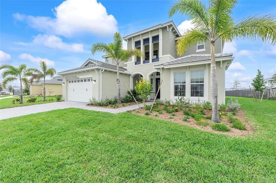 Awesome 2-story New Construction Home with a beautiful lakefront view with 6 bedrooms, 5 bathrooms, and a 2-car garage. This Gorgeous expansive home comes equipped with the full stainless steel package in a gourmet-style kitchen and Quartz countertops. Huge kitchen center island to bring all the Family and Friends together. Huge Laundry room with Laundry tub complete with lower cabinets for storage. Impact windows throughout. This secure community has an amazing Clubhouse with an outdoor patio and vacation-style amenities including a resort-style pool, Kids play zone, Bocce Ball, and top-of-the-line fitness center. HOA REQUIRE MINIMUM CREDIT SCORE 675. NO ISSUE W. BACKGROUND.