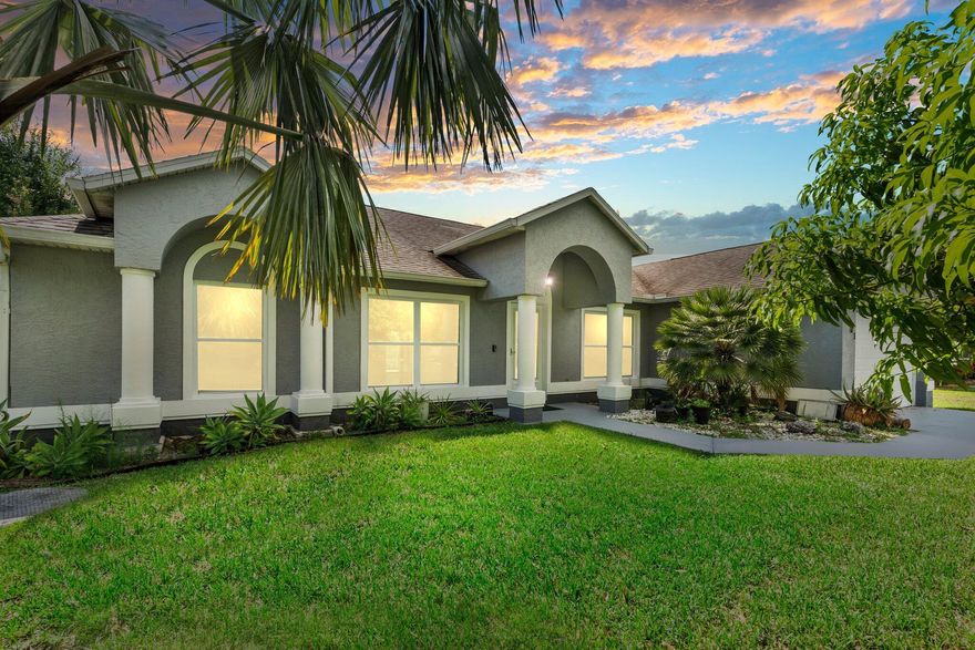 Spacious 4-bedroom, 2-bath CBS pool home with screened-in pool, vaulted ceilings, and IMPACT windows. No HOA and room to park a boat or RV. 2025 Water Heater.The floor plan features a formal dining room, large family room, and a versatile bonus room that can serve as a 5th bedroom, office, or den. An updated cabana bath adds convenience, and ceramic tile and laminate flooring run throughout--no carpet.The fully fenced backyard offers privacy and space for outdoor living. Conveniently located near I-95, shopping, restaurants, and Tradition this home combines functionality with a desirable location.