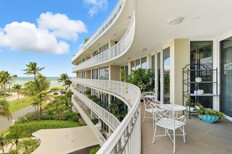 This is a very special location-at the beachfront end of Royal Palm Way with views east to the blue Atlantic and unimpeded views north over the treetops to the Breakers. Very large for an in-town 2 bedroom, F4 has over 2,000 sqft of living space and was renovated with an eye to making the most of the layout's opportunities for water views. You'll wake to ocean sunrises from the primary bedroom and delight your guests with their bedroom's own access to the water view terrace. The apartment has high ceilings, full impact glass and loads of storage space. Very unusually for a 2 bedroom apartment it has 3 AC zone for maximum comfort. Add in a full-time doorman and building manager, garage parking and a back door gate to the beach and you have one pretty idyllic Palm Beach home.