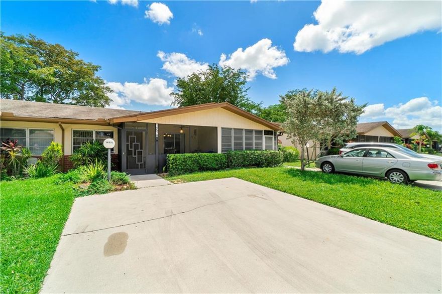 Lovely two bedroom / two full bathroom villa.  Delray Villas 3 is a 55+ community. This villa has plenty of space and move-in ready.  Screened in front and back porches, with back porch overlooking the canal. Two designated parking spaces directly in front of unit.  Delray Villas 3 is a part of the Recreation Association for all of Delray Villas.  In addition to the community pool the Recreation Association provides two clubhouses for shows, large gatherings, as well as games, ceramics and billiards. Additional amenities include a large heated swimming and lap pool, hot tub, newly renovated co-ed gym with new state of the art exercise machine, tennis courts, pickle ball, bocce, and shuffleboard.