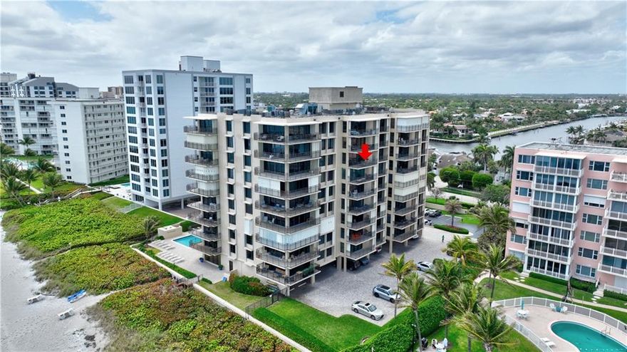 Ocean Views from every room! Large Balcony w/views of both Ocean and Intracoastal in boutique buiding on the sand. Immaculately renovated in 2018.GORGEOUS kitchen & Bathrooms.42 inch Jenn-Air Counter Depth French Door Frig w Custom Panels,Wine Cooler, Built-In Microwave/ Steam Oven Combo,Induction Jenn-Air Cook Top,Wood Floors, Smart Toilet.2019 Water Heater. Impact Glass, Low Maintenance / full time professionally managed building.  Lobby renovated 2019.  Bike to Atlantic Ave or drive just a few minutes to enjoy night life and restaurants.  Walk just minutes to Latitutides Resort.  1.5 miles north to Linton brings you to Trader Joes, Fresh Market, Publix and shopping. Enjoy all of best Highland Beach has to offer.  Just bring your toothbrush! Building north under construction. Even your fussiest buyers will be impressed with the attention to detail and impeccable finishes. Just minutes to Linton and Atlantic Ave shopping and restaurants.  Boutique Building directly on the sand. Private Highland Beach Post Office and Library. Highland Beach is a quaint oceanfrom Hamlet located between Boca and Delray.  Building next door under construction