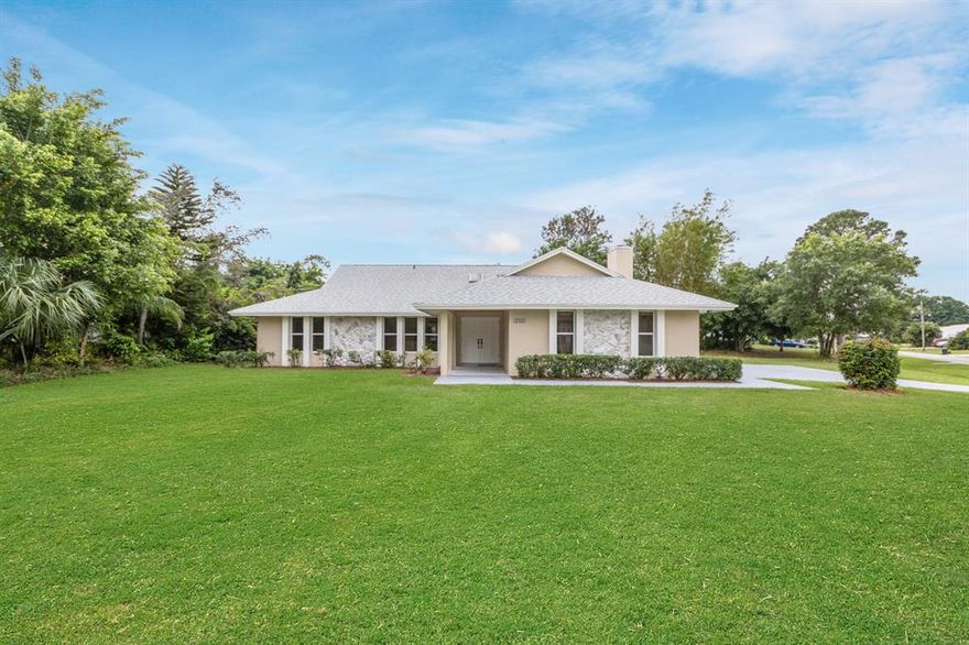 Welcome to this CBS, 3bd, 2bth pool home on manicured, supersized ½ acre corner lot!  This home offers a welcoming large open floorplan, abundant natural lighting, upgraded kitchen with large island, with secondary sink and wine rack. New faucet fixtures throughout, kitchen granite countertops, and separate formal dining area for your favorite gatherings. Large living room with vaulted ceiling and fireplace. Slider doors leading to large covered patio with kitchen to pool bar window, for easy entertaining by the pool. Screened atrium for your protection, and back yard perimeter landscape designed for privacy and beauty with year-round appeal. Master has walk-in closet, remodeled master bath with double sink granite top vanity. Guest bathroom w/ granite vanity and cabana door connecting to Welcome to this CBS, 3bd, 2bth pool home on manicured, supersized ½ acre corner lot!  This home offers a welcoming large open floorplan, abundant natural lighting, upgraded kitchen with large island, with secondary sink and wine rack. New faucet fixtures throughout, kitchen granite countertops, and separate formal dining area for your favorite gatherings. Large living room with vaulted ceiling and fireplace. Slider doors leading to large covered patio with kitchen to pool bar window, for easy entertaining by the pool. Screened atrium for your protection, and back yard perimeter landscape designed for privacy and beauty with year-round appeal. Master has walk-in closet, remodeled master bath with double sink granite top vanity. Guest bathroom w/ granite vanity and cabana door connecting to pool deck. Oversize driveway, fresh interior paint, new carpet in bedrooms, and ceramic tile throughout. EXCELLENT LOCATION in the desirable, quiet community of Sandpiper Bay! Great access to shopping, popular restaurants, entertainment, and health facilities. Do not miss this one! Property being sold As-Is. Washer & Dryer, Refrigerator Do Not conyey.