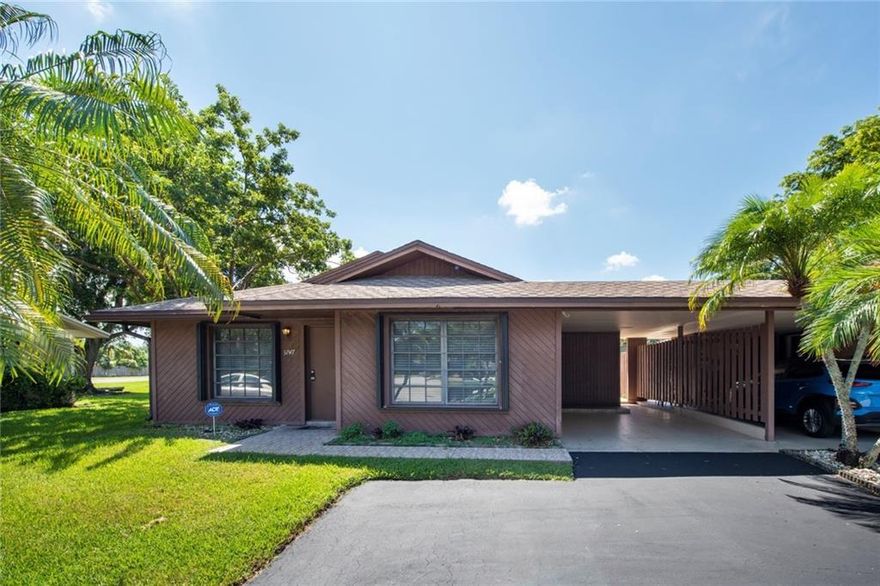 TRANQUIL AND LARGE WATERFRONT ONE STORY HOME WITH 3 BEDS AND 2 BATH IN EXCELLENT LOCATION IN DAVIE!  CHARMING NEIGHBORHOOD WITH EXCELLENT NEIGHBORS. FEATURES TILE THROUGHOUT, CENTRAL A/C UNIT, OPEN KITCHEN WITH PLENTY OF SPACE AND GRANITE COUNTER TOPS, WASHER AND DRYER WITH SEPARATE UTILITY ROOM, CARPORT AND ADDITIONAL PARKING, PRIVATE PATIO PERFECT FOR YOUR BARBECUE. NO HOA APPROVAL REQUIRED, AND LOOKING FOR GOOD LONG TERMS TENANTS. TWO PETS OK WITH NON-REFUNDABLE PET FEE.