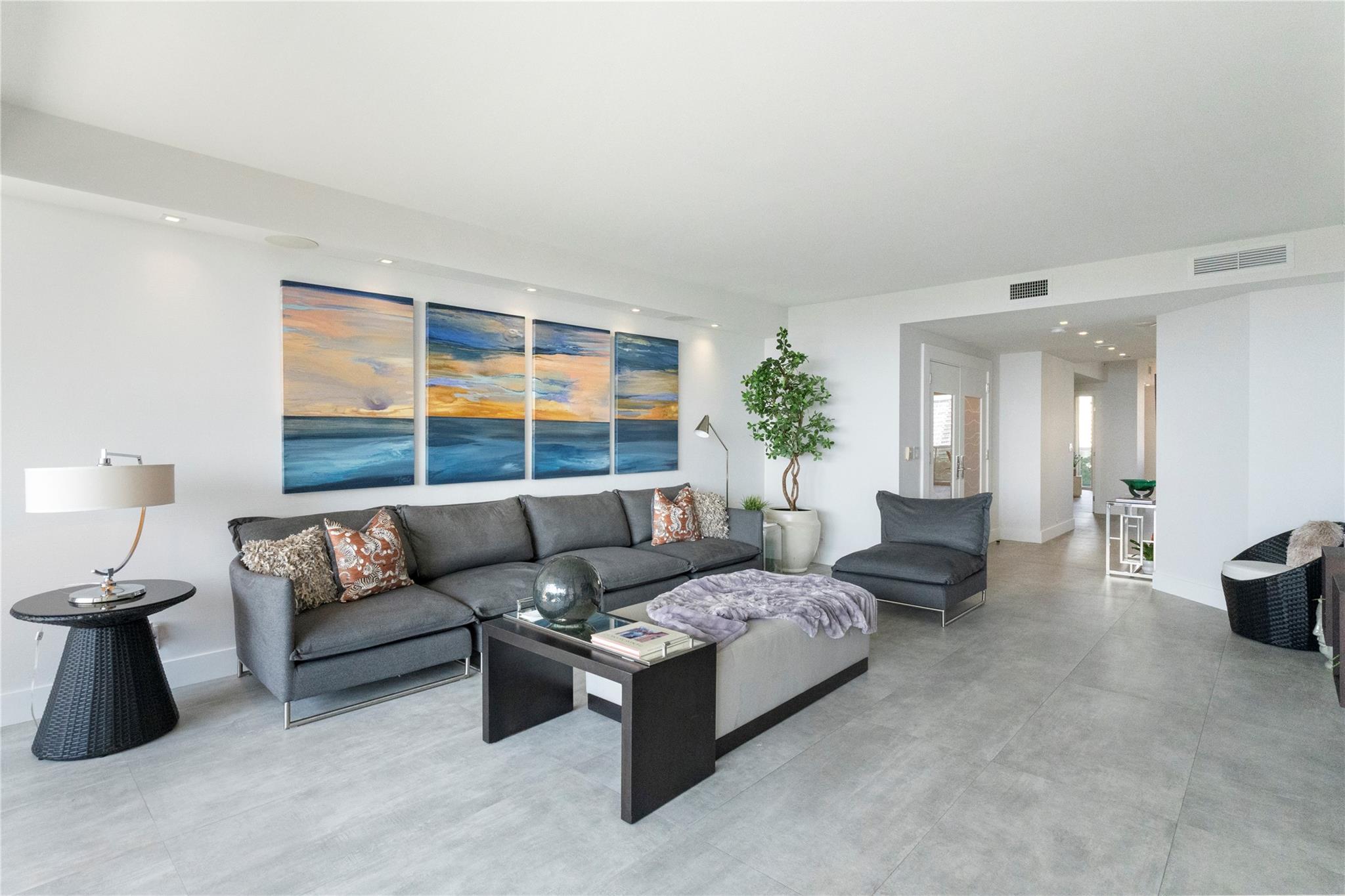 CONTEMPORARY W SOUTHEAST EXPOSURE. RE-IMAGINED FLOORPLAN HAS A 3RD SLEEPING AREA THAT FUNCTIONS A DEN/OFFICE W A MURPHY BED. HUGE KITCHEN. MANY UPGRADES . STEAM SHOWER IN MAIN BEDROOM . HURRICANE IMPACT DOORS. 2 TERRACES. FURNITURE AVAILABLE. RESORT-LIKE COMPLEX ON 10 OCEANFRONT ACRES...INCLUDING 2 POOLS, 2 SPAS, 2 HAR-TRU (CLAY) TENNIS COURTS, PRIVATE BEACH PAVILION W TIKI HUTS, BBQ AREA, CABANAS & ATTENDANT. POOLSIDE CAFE DINING OR DELIVERY FROM L'HERMITAGE BAR & GRILL (NOTE: HAPPY HOUR W FULL BAR) 2 PETS, ANY SIZE OK. 2 PET PARKS. PARK YOUR CAR YOURSELF IN THE PARKING GARAGE PLUS VALET PARKING FOR GUESTS. V-A-C-A-N-T AND EASY TO SEE