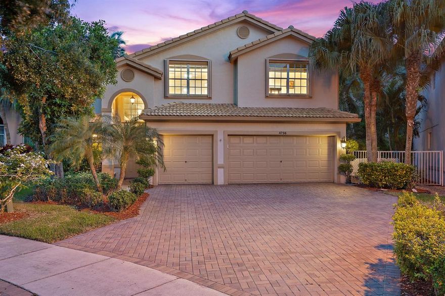 Tucked away on a uniquely private over-sized lot within The Colony, a gated community consisting of merely 151 estates in Delray Beach, this 5 bedroom 2 and a half bathroom home is comprised of dramatic vaulted ceilings upon your entrance with a masterfully designed floor plan ideal for entertaining and spending time with family.  Custom to this property are two idyllic patios offering tremendous outdoor space.  Built in 2003 and professionally maintained, this meticulous home has a chef's kitchen flowing into your living space with SS appliances, granite counter tops and a gorgeous neutral design wrought with a French motif.  The second floor consists of 4 bedrooms including your master suite fit with separate walk-in closets and a master bath with dual sinks, a roman tub and glass enclosed shower.  With accordion hurricane shutters custom made for each window on the second floor, storm preparation is simple.  The clubhouse of The Colony has it all; a lap pool, spa, gym with free weights along with machines and a basketball court.  This community is professionally managed and embodies the South Florida lifestyle with illuminated sidewalks and plenty of neighborhood activities.