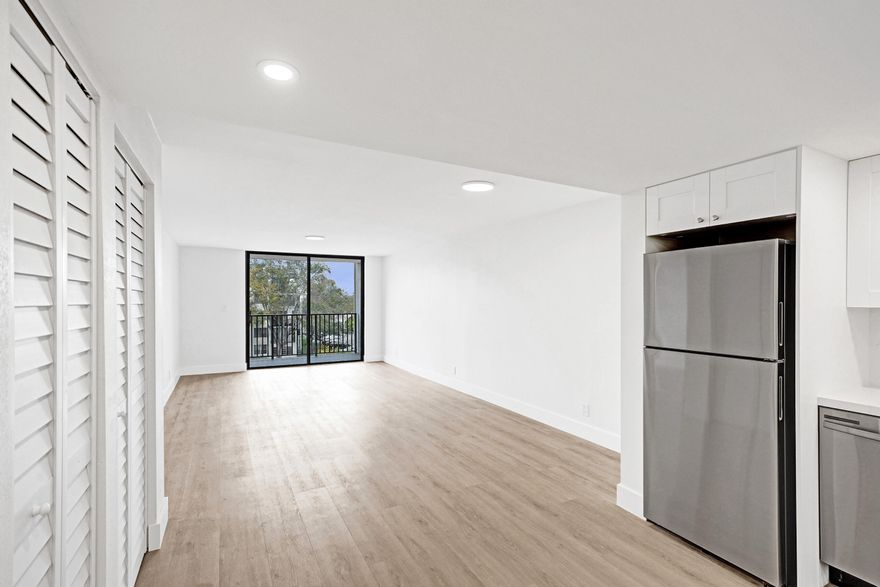 Move-in ready, fully renovated 1-bedroom condo! Be the first to live in this beautifully updated unit featuring an open modern kitchen, tastefully renovated bathroom, new A/C, and new water heater. Located in a well-maintained elevator building. HOA includes water, sewer, trash, and roof insurance. Walking distance to shopping and minutes to major highways. Community features nighttime security patrol, pool, tennis courts, and BBQ area. Conveniently located near major roads, stores, and supermarkets, and a short drive to the beach. A must see!