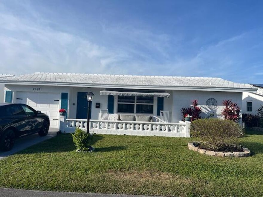 Are you looking for a Great Home in Florida & on a Budget? You will not want to miss this wonderful 2 Br 2 bath home, 1 c garage, large covered screened back patio & front patio w Elec Sun setter Awning that has a remote. Freshly painted home is beautifully & tastefully decorated, & comes fully furnished (excludes 2 lamps LR & some items in hutch) Conveniently located in a great Boynton Beach Location in PALM BEACH LEISUREVILLE, w/ Great Amenities & walk to Clubhouse #3. This is a favorite model- Challenger!  A/C 2021. Water heater 2021. Elec panel upgraded 2020. Impact windows 2013. Roof 2012. Washing machine just replaced. Ceramic tiling in bedrooms & bathrooms & wood laminate flooring in Liv rm, dining rm, kitchen & family rm is currently used as 2nd dining rm. Showings after 12 pleas