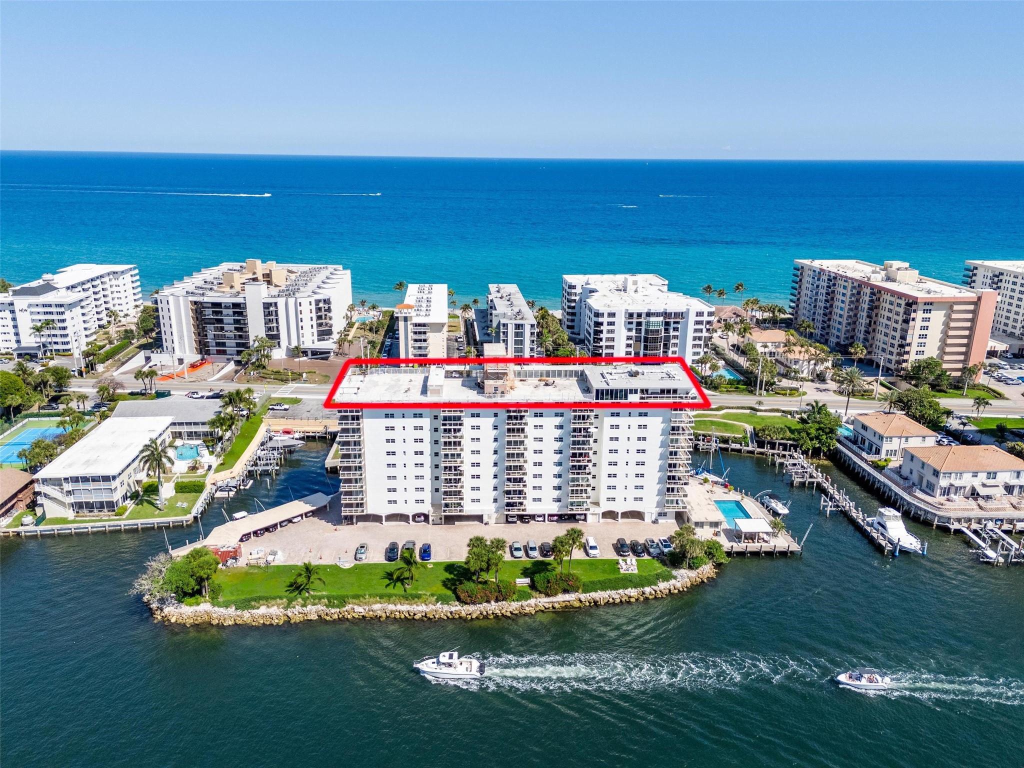 Experience unmatched coastal luxury in this one-of-a-kind, newly renovated Penthouse on prestigious Hillsboro Mile. The only penthouse in the building, this 4BR, 3BA residence spans 2,962 SqFt and offers breathtaking 360° views—sunrises over the Atlantic and sunsets over the Intracoastal. Perched atop an exclusive boutique building, it includes access to a 14,000 SqFt rooftop terrace, a limited common area reserved solely for penthouse owners. With HOA and code approval, create your dream outdoor space. Floor-to-ceiling windows fill the home with natural light, while elegant finishes and modern design add serene sophistication. A rare chance to live atop the world in one of South Florida’s most coveted beachfront locations.