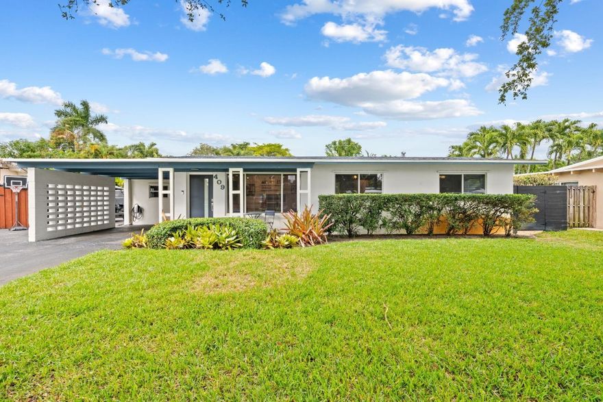 Step into easy, relaxed Wilton Manors living in this mid century modern  3BD/2BA pool home where classic terrazzo floors, refinished in 2025, meet modern comfort, with a 2022 roof. Natural light fills the open living spaces, creating a warm and inviting atmosphere from the moment you arrive. Outside, your private backyard retreat invites slow mornings and effortless evenings with a resurfaced pool, fresh pavers, lush landscaping, artificial turf, and newer fencing for peace and privacy. A covered carport with Tesla charger,  and oversized storage shed add everyday convenience. Offered fully furnished, this move-in-ready home is ideal for investors or end users seeking a turnkey opportunity minutes from Wilton Drive, beaches,  and dining—this is a home that feels as good as it looks.