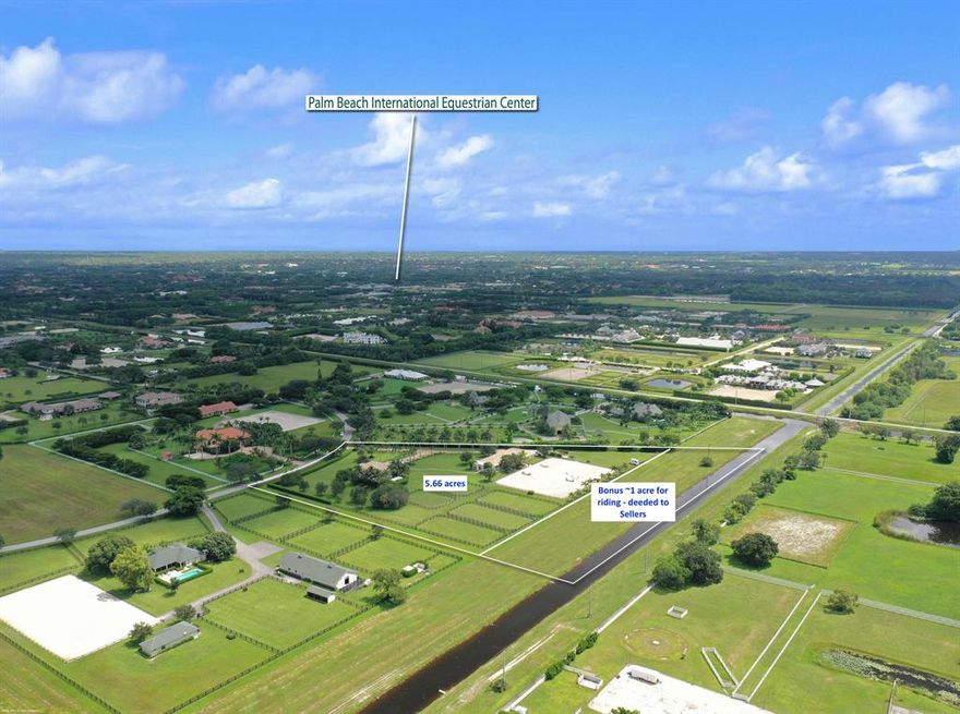 Rare opportunity to own this 5.66 acre equestrian estate in Palm Beach Point, with ability to ride on an additional ~1 acre along the canal. Property has a 4 bedroom/3 bathroom pool home with 2 master suites and a 12 stall center-aisle barn, both with generators. The pool home has a new pool heater and chiller, 3-car finished garage, separate office, and new Viking appliances in the kitchen. The property has a great site plan, with the home towards the front and the equestrian features all located in the back, with ~140' x 200' GGT footing arena. The barn has AC'd feed room, tack room and a one bedroom staff apartment, plus 3 wash/grooming stalls, laundry room, half bath and separate shaded viewing area. Additional parking behind the barn for trucks and trailers. DISCLAIMER: All information provided to you regarding this Property by Realtor and their associates has been obtained from third parties such as the Multiple Listing Service, public records and other sources. All Buyers should independently verify all information provided regarding this Property. The Sellers, Realtor and Broker make no representation as to the accuracy of this information. All Buyers should perform their own independent due diligence regarding this Property before executing a Contract for Sale and Purchase for this Property.