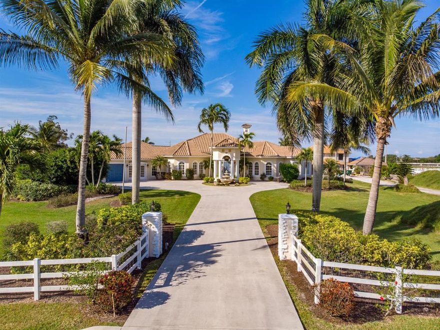 Don't miss this opportunity to own an pristine 5+ acre equestrian estate in the exclusive and gated Palm Beach Point community, hacking distance to WEF! This property boasts 15-foot ceilings, an open floor plan, the perfect layout for entertaining, 8 beds and 8 full baths in total, huge master bedroom with custom walk-in closet, new A/C, reverse osmosis system, just built 11 stall barn with a private second driveway, all weather hunter/jumper ring, guest house with private entrance, and 2 separate pristine apartments on the second level in the barn. Recent updates just completed throughout the home include travertine flooring, remodeled bathrooms, refinished cabinets in the kitchen, new travertine tile in the patio/pool area and more. Come see your dream Wellington equestrian estate today! Relax by the fireplace and watch the horses through the beautiful french doors which lead out to the patio and pool. The custom 2 story center aisle barn features 10 12x12 stalls, 1 large stall for a brood mare, a lounge/viewing room, tack room, 4 wash/tack stalls, laundry and 2 feed rooms.