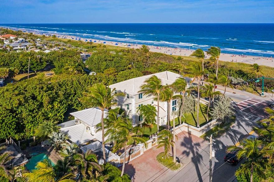 A rare opportunity boasting ocean views and a desirable location awaits in East Delray Beach. This prime property is directly across from the south end of Delray's pristine beach with 60 feet of frontage on A1A and 134 feet of frontage on Casuarina Road. Offering ocean views and a total of 9 bedrooms, the current compound has a main house that can be used as two separate residences plus a separate guest house. The grounds provide ample room for a pool. The property has a privacy wall with access gates for front entry, driveway and the park. Enjoy all that Downtown Delray Beach has to offer with the boutiques and eateries of Atlantic Avenue just a few short blocks away. Customize or renovate the current dwelling for personal use; explore rental potential; or build your dream home.