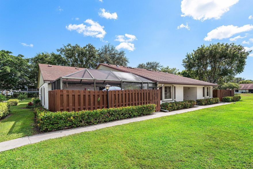 Welcome to Oakwood Lakes! This charming 2-bedroom, 2-bathroom villa is ideally located in the heart of Boynton Beach. Enjoy an open-concept floor plan with volume ceilings that create a bright, spacious feel. The large kitchen features granite countertops, stainless steel appliances, and plenty of cabinet space--perfect for cooking and entertaining. Step outside to your private, fenced, and screened-in patio, ideal for relaxing or dining outdoors. Entire villa has accordion shutters for peace of mind. New Roof will be installed beginning of 2026 (assessment will be paid by seller) Oakwood Lakes offers the residents tennis courts, pool, and club room for community events. A great central location close to shopping, dining, beaches, and major highways.
