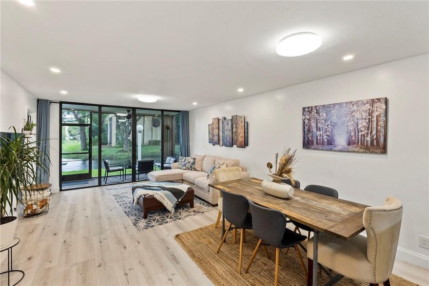 Immerse yourself in this stunning Move-in-Ready 2/2 lakefront condo in Davie. Fully updated kitchen with quartz countertops, new SS appliances, and stone backsplash. Laminate floors, LED lighting, split floor plan, and separate laundry room. Accordion shutters and fully enclosed lakeside patio. Conveniently located near major colleges and universities with no rental restrictions. Association responsible for all common areas and roof. Your perfect sanctuary awaits.