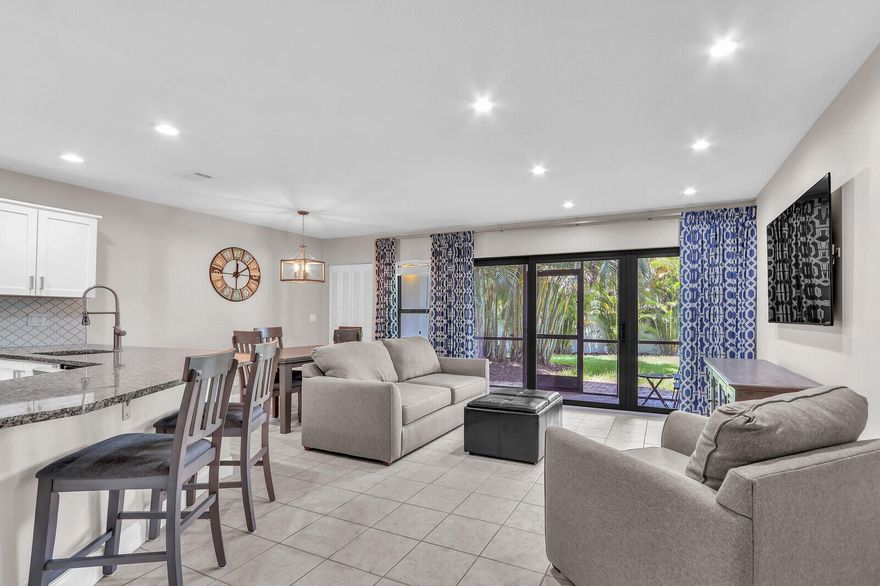 This beautifully updated 1-bed, 1.5-bath first -floor, end unit in Jupiter Ocean and Racquet Club offers coastal living at its best-fully renovated with modern finishes, impact glass throughout and a screened-in patio perfect for outdoor enjoyment. As an end unit, it affords extra privacy and natural light, making it one of the more desirable spots in the community. Just a short walk to the beach, this unit is ideal as a primary home, vacation retreat or income-producing investment. Enjoy access to tennis courts, a resort style pool and one of Jupiter's  most desirable beachside communities. Investor-friendly leasing rules allow up to 12 rentals per year (30 day min) with no waiting period. Recent building improvements, including a new roof and concrete restoration for piece of mind.