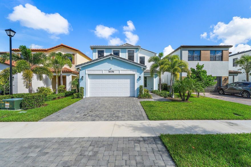 Newly constructed in 2023- this 4 bedroom, 3.5 bath, 2 car garage CBS home is designed for both style and comfort. Inside, the open-concept design features tile flooring throughout, a gourmet kitchen with upgraded cabinetry, farmhouse sink, quartz countertops, and a gas range. A private guest suite with full bath is conveniently located on the first floor, while the upstairs hosts the primary suite, two additional bedrooms, 2 full baths, oversized loft, custom bedroom closet built-ins, and laundry room with mud sink. Step outside to your own private oasis featuring a brand-new oversized saltwater pool with  heated infinity spa, and splash pad, all overlooking serene lake views. The fully fenced yard and spacious covered patio create the perfect space for outdoor entertaining.
