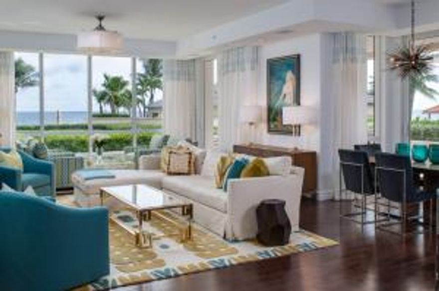 Gulf Stream Stunning oceanfront condo lives like a home!1st floor provides huge private patio, perfect for entertaining. Every room is bright & light and filled with designer extras. Cerused rift oak built-ins through-out, quartz counters, & so much more. Move-in! (Furniture negotiable)