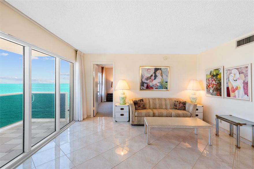 Step into one of the most sought after condos in the area. This unit boasts some of the best views in all of Fort Lauderdale with the amazing intracoastal waterway and direct ocean views from all rooms. Large layout with over 1100 square feet is perfect for entertaining guest. Unit has been kept in immaculate condition and hardly used over the years. White tile in main living area and kitchen. Carpet in the bedroom. Kitchen can be opened up or kept closed. Washer and Dryer in unit. Plenty of storage with full size closet in bedroom and large walk in closet. Impact windows and doors throughout with large sliders to the balcony. Powder room off main hallway. Building has 2 gyms, community room w/ 2 bars, game room, library, heated pool, car wash area and more! Storage locker in garage.