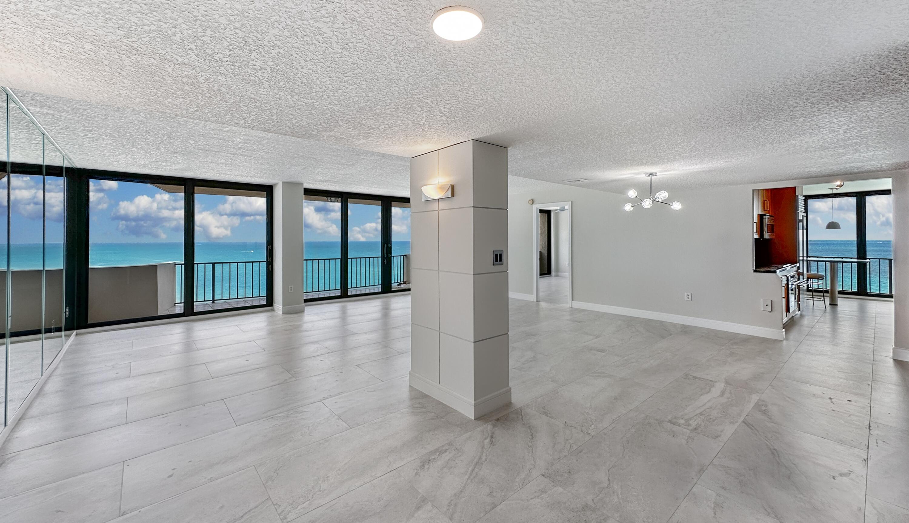 Be the first to enjoy this newly renovated serene unit with dramatic water views in every direction. Tropical ocean surrounds you & the Intracoastal/Island backdrop from the 15th floor creates breathtaking day and night vistas. This must-see unit features a superb kitchen with custom cabinetry, Sub-Zero fridge, Miele oven / stovetop & a direct east facing balcony overlooking a sparkling blue ocean - perfect for a table & chairs to enjoy morning coffee. Monthly cleaning included. Parking space close by. W/D inside unit. Impact sliders throughout. Climate controlled storage. Cote D'Azur has gated access. On-site manager M-F. Pool, grills & large outdoor social area between the two towers. Gym, community room, library & tennis. 15 minutes to world class shopping, dining, PBI Airport.