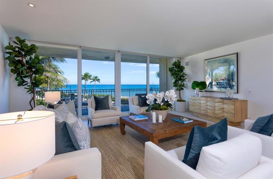 Spectacular ocean views from this in-town ocean front condo. Features include hurricane impact windows, 9' ceilings, open ocean front terraces and generous room sizes. There are beautiful architectural details throughout. 
One Royal Palm Way is an elegant boutique luxury building with only 39 residents. This full service building offers an on-site manager, full time doorman, heated pool, gym and garage parking. PET FRIENDLY. One pet up to 20 lbs allowed. DISCLAIMER: Information published or otherwise provided by the listing company and its representatives including but not limited to prices, measurements, square footages, lot sizes, calculations and statistics are deemed reliable but are not guaranteed and are subject to errors, omissions or changes without notice. All such information should be independently verified by any prospective purchaser or seller. Parties should perform their own due diligence to verify such information prior to a sale or listing. Listing company expressly disclaims any warranty or representation regarding such information. Prices published are either list price, sold price, and/or last asking price. The listing company participates in the Multiple Listing Service and IDX. The properties published as listed and sold are not necessarily exclusive to listing company and may be listed or have sold with other members of the Multiple Listing Service. Transactions where listing company represented both buyers and sellers are calculated as two sales. The listing company's marketplace is all of the following: Vero Beach, Town of Orchid, Indian River Shores, Town of Palm Beach, West Palm Beach, Manalapan Beach, Point Manalapan, Hypoluxo Island, Ocean Ridge, Gulf Stream, Delray Beach, Highland Beach, Boca Raton, East Deerfield Beach, Hillsboro Beach, Hillsboro Shores, East Pompano Beach, Lighthouse Point, Sea Ranch Lakes and Fort Lauderdale. Cooperating brokers are advised that in the event of a Buyer default, no commission will be paid to a cooperating Broker on the Deposits retained by the Seller. No commissions are paid to any cooperating broker until title passes or upon actual commencement of a lease. Some affiliations may not be applicable to certain geographic areas. If your property is currently listed with another broker, please disregard any solicitation for services. Copyright 2021 by the listing company. All Rights Reserved.