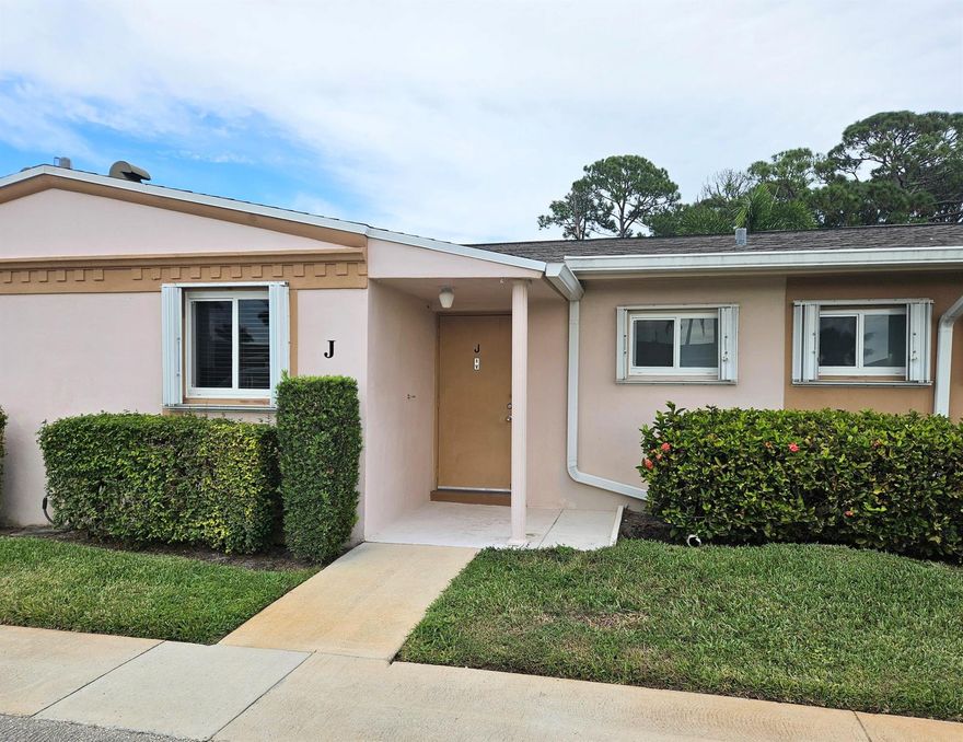 Waterfront view furnished 1/1/1 in 55+ active adult community of Dudley.Impact windows with accordion shutters. Updated electrical box 2021. Newer A/C 2022.Electric Hot Water heater 2017.Updated bathrooms.Dudley community offers wide sidewalk, heated pool, clubhouse with auditorium , fitness room, library, shuffleboard, woodshop and bocce court. It is located centrally close to shopping, restaurants, 15 mins from Palm Beach International airport and 20 mins from the beach.