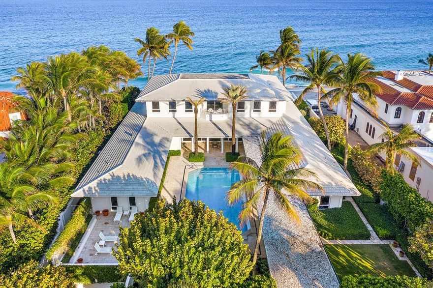 Mid-Century Modern Direct Oceanfront is an Art Collectors Dream! Spectacular broad views set the perfect backdrop for art collections on tall, wide walls.  The residence perches elegantly on a nicely elevated 34,387+/-SF oceanfront parcel with 119+/- ocean frontage.  The home flows perfectly for indoor & outdoor living and entertaining. Two fabulous masters on the 2nd level.  6 Bedrooms total including 2 staff rooms off the service hall.  4-Car stacked garage.  Not another like it in Palm Beach! DISCLAIMER: The written and verbal information provided including but not limited to prices, measurements, square footages, lot sizes, calculations and statistics have been obtained and conveyed from third parties such as the applicable Multiple Listing Service, public records as well as other sources. All information including that produced by the Sellers or Listing Company are subject to errors, omissions or changes without notice and should be independently verified by any prospect for the purchase of a Property.  The Sellers and Listing Company expressly disclaim any warranty or representation regarding all information.  Prospective purchasers' use of this or any written and verbal information is acknowledgement of this disclaimer and that Prospects shall perform their own due diligence.  Prospective purchasers shall not rely on any written or verbal information provided when entering a contract for sale and purchase.  Some affiliations may not be applicable to certain geographic areas. If your property is currently listed with another agent, please do not consider this a solicitation for the listing. In the event a Buyer defaults, no commission will be paid to either Broker on the Deposits retained by the Seller.  "No Commissions Paid until Title Passes."  Copyright 2020 Listing Company. All Rights Reserved.