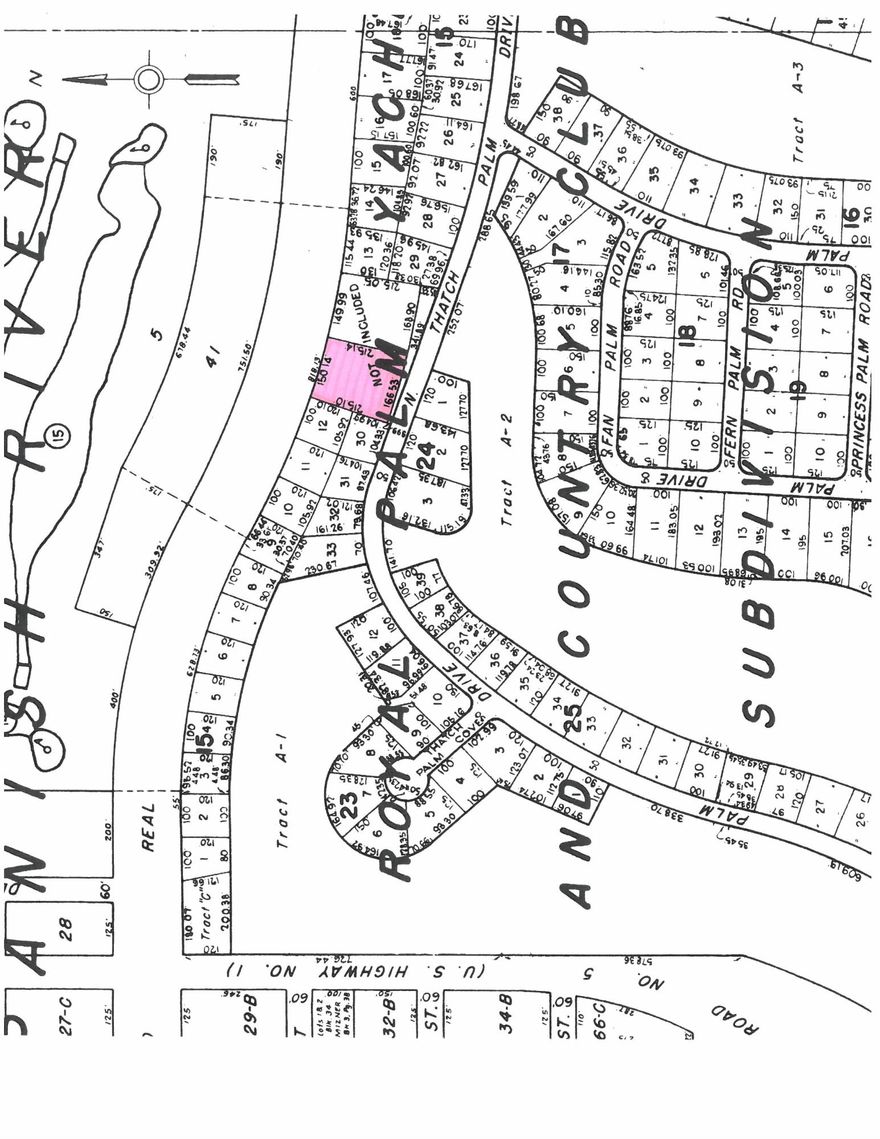 A developer's dream. One of few estate lots left in East Boca Raton.   Build large estate on this 150X217' or subdivide into two lots between Camino Real and Thatch Palm in Royal Palm Yacht and Country Club. Call for details. House presently on the property.