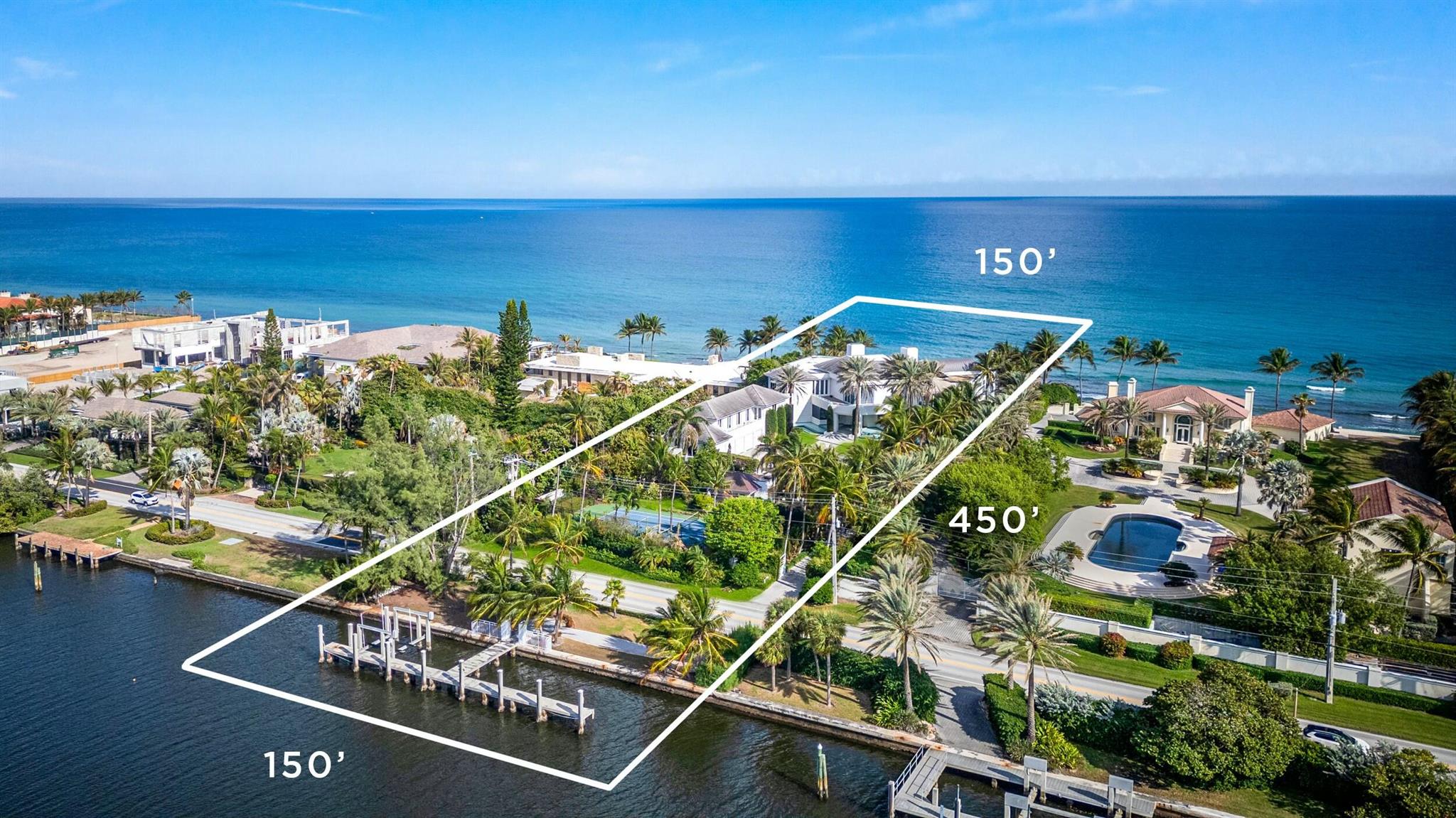 Featuring over 1.58 acres and 150 feet of direct ocean frontage and 150 feet of direct, deepwater intracoastal frontage with direct ocean access is 1200 S Ocean Blvd, an incredible offering in the Manalapan Ocean to Lake section. This is an amazing build your dream home on one of the only remaining oceanfront buildable lots in the prestigious town of Manalapan. Residents of this esteemed sea-side town, just minutes from Palm Beach and Worth Avenue, enjoy gratis access to the 5-star Eau Hotel and Spa