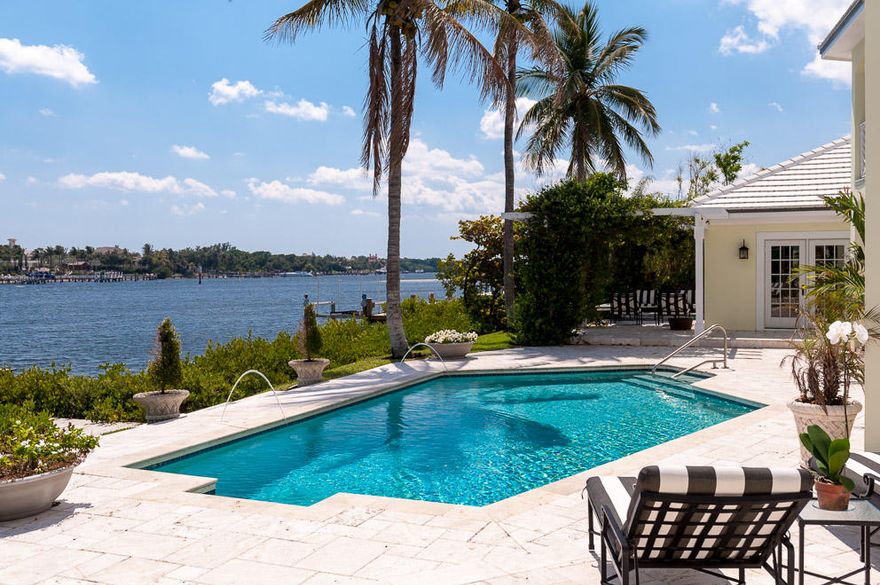 Overlooking the wide waters of the Intracoastal, 1630 Land's End Road offers 133' of the most beautiful water views in the tranquil setting of Point Manalapan. Owned by a renowned designer, this 6,775 sq. ft. home provides 6 BR, 7.5BA and many great features including a grand foyer, spacious gourmet kitchen, expansive sitting room with large screen TV and fireplace, formal dining room, elegant drawing room and master suite all opening to the east-facing terraces with spectacular views.  There are four additional downstairs en suite bedrooms (one with separate entrance) and an alternative master suite and media room on the second floor.   Private dock, two car garage and gratis membership to the La Coquille Club at Eau Palm Beach Resort & Spa (formerly the Ritz Carlton).  $4,595,000