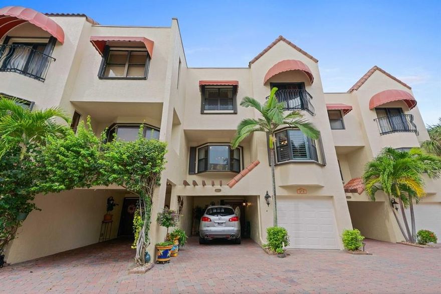 Enjoy a peek a boo view and tranquil soundsof the Ocean from your Master Suite. Tri-level w/Elevette, entry level den or guest space w/full bath, walk in closet, entertaining deck & separate entry. Mid-level kitchen w/ high quality cabinetry, granite, stainless steel appliances, breakfast nook. Formal dining area open to the living room w/parquet wood floors and custom window treatments. Upstairs the spacious Master Suite features a Juliette balcony to open, feel the breeze and listen to the ocean. 2 guest bedrooms share a private balcony w/ views of the pool. Both feature lots of closet space & share an  updated full bath. One car garage plus carport w/storage. New AC 2016, new windows(some impact) & sliders, & elevator in excellent condition. Incredible location - close to all! Full storm protection including hurricane rated garage door and accordian shutters.  If it's high tide, low tide, morning, noon or night- you will love this beachside community, Cote de la Mer.  One of the best locations in North County.  East of US 1, north of Seminole Golf Course and John D. MacArthur Park just south of Jupiter beaches, Harbourside and more.  Quick commute to PBI airport and Palm Beach.  Easy access to marinas, golf courses, fishing, bike trails, dining, shopping, spas and more.  ONE DOG ALLOWED!