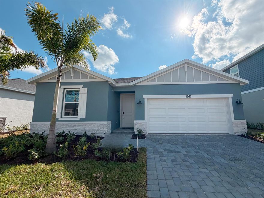 BRAND NEW energy - efficient home Oct 2025! Enjoy cooking in the chef-inspired kitchen overlooking the great room, dining nook and covered lanai. Tucked in the back for privacy, the primary suite is perfect place to retreat after a long day featuring a large walk-in closet and dual vanity sinks. Explore new homes in Port St. Lucie, FL. This neighborhood features resort-style amenities, trails, and a large lakefront area. Each home is built with the innovative, energy-efficient features that Meritage Homes is known for. Its location gives easy access to commuter routes as well as excellent schools and entertainment. Each of our homes is built with innovative, energy-efficient features designed to help you enjoy more savings, better health, real comfortand peace of mind.