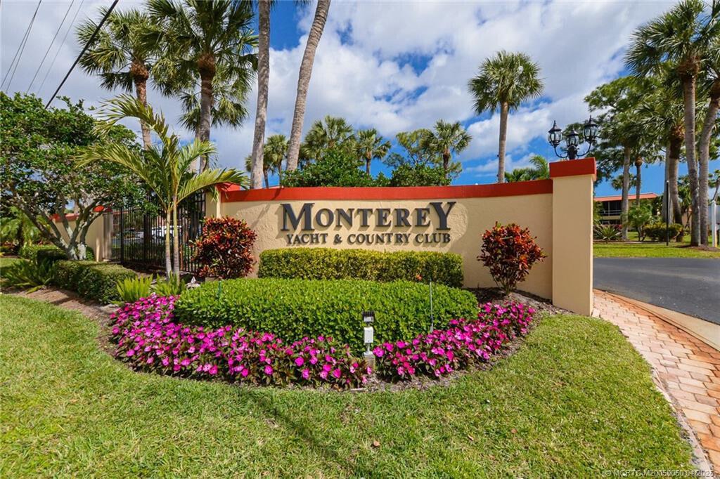 Ground floor one bedroom, one bathroom beautifully updated condo on the 6th hole. Monterey Yacht & Country Club membership included in monthly HOA which allows for unlimited golf, use of two clubhouses, a boat landing and community dock. This 55+ residential community also features a lovely heated swimming pool, shuffleboard, fitness center, bocce ball, billiards table, gym, and this unit is right next door to laundry. Kitchen boasts white shaker cabinets and granite counter tops. Home has updated luxury vinyl plank throughout and overlooks the golf course through the bedroom, living room and through a large screened in porch with two large storage closets. This is a fantastic opportunity to enjoy all Stuart has to offer. Close to the beach, downtown for shopping and dining, and local conv