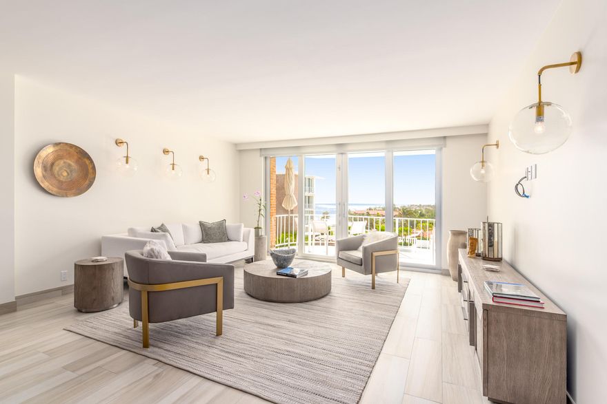 Stunningly renovated, rarely available 3 bedroom/3 bathroom at the Winthrop House with panoramic ocean and city views.  High floor with sunny southern exposure. Features include: porcelain wood tile, marble bathrooms and Caesarstone kitchen. Full service building in prime location with newly renovated pool area and gym.