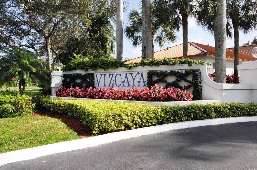 Vizcaya is a peaceful, beautifully landscaped community that offers gracious living in a private, secure environment Enter the unit through a well-maintained courtyard with a water fountain and nicely landscaped courtyard that leads you to this beautiful unit that is 1700 sqft.  Renovated kitchen has wood cabinets, granite countertops and stainless steel appliances. Living and dining rooms overlook a oversized glass included patio and the launder room with washer and dryer and extra storage. The primary suite has a jetted soaking tub, separate shower with a screened porch. Second Bedroom also has a screened porch