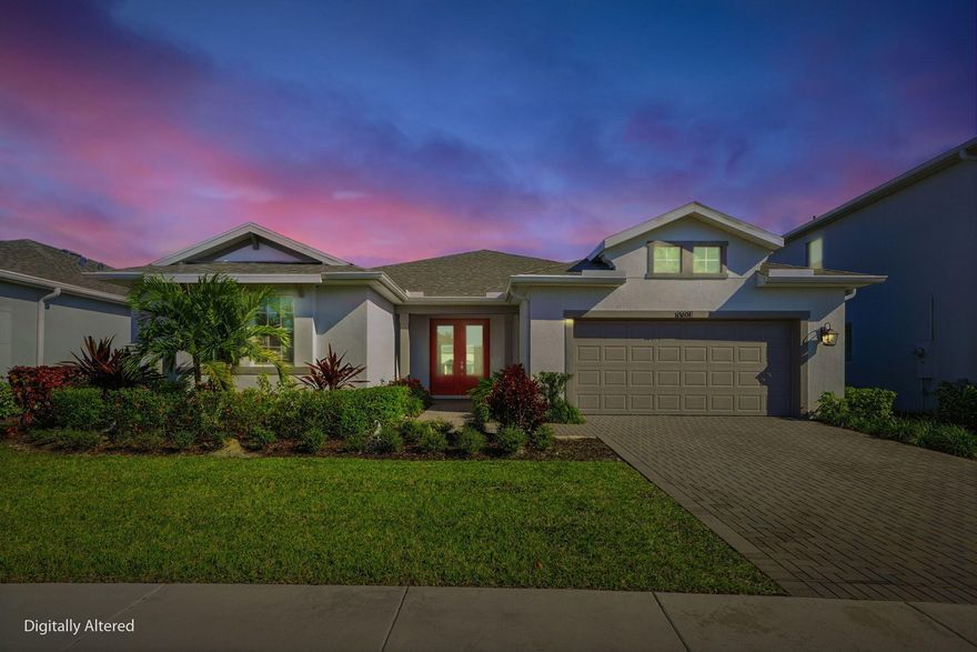 Welcome to Tradition living! This like-new 2023, single-story lakefront home in Cadence offers 3 bedrooms, 2 baths and 2,500 sq ft of modern, open-concept space designed for easy entertaining. Enjoy a bright kitchen with a large center island , plus a versatile flex room perfect for a home office, playroom, or hobby space. Relax with peaceful water views and enjoy resort-style community pool/cabana. Conveniently located near shopping, dining and entertainment--including Clover Park (New York Mets Spring Training)--and close to Cleveland Clinic Tradition Hospital, plus approximately 5 minutes to I-95.