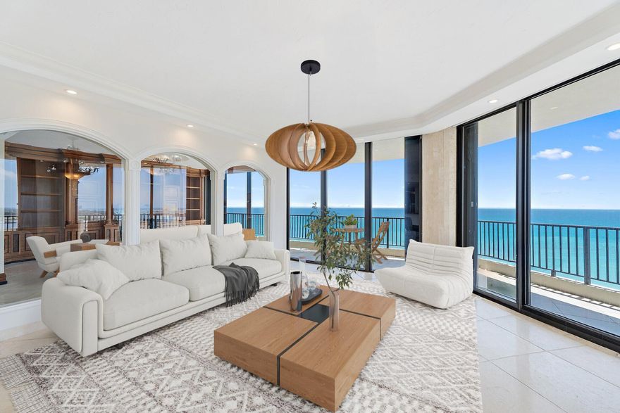 Rarely available in the exclusive Oceanfront at Juno Beach, this luxurious penthouse offers unmatched privacy with only two residences per floor. Spanning half a floor, it lives like a single family home on the ocean with over 1,000 square feet of wrap around balcony capturing breathtaking sunrise views of the Atlantic Ocean and breathtaking sunset views of over the preserve. Inside, enjoy private elevator entry, expansive living areas, marble floors, a gourmet kitchen with Thermador and SubZero appliances, and a lavish primary suite with spa bath. This residence features three bedrooms, four and a half bathrooms, plus a versatile den that provides the perfect balance of space and flexibility.The property also includes a private cabana with a full bathroom and kitchenette.