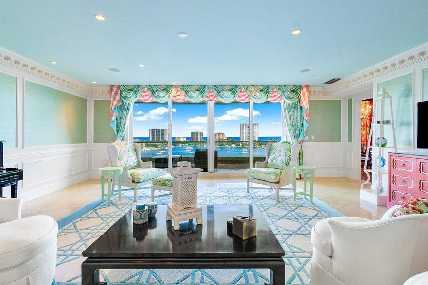 Enjoy this exceptionally appointed luxury abode: 804N. This exclusive 8th-floor residence in the esteemed Mizner Grand is a paragon of luxury, situated within the extraordinary grounds of The Boca Raton. Upon exiting the private elevator, you are welcomed by 5,184 square feet of exquisitely designed living space, four private suites, an abundance of natural light, and unobstructed, picturesque views of Lake Boca that cascade onto endless ocean vistas. Furnished/turnkey package negotiable. Located on a high floor in a rarely available stack of the Mizner Grand, offering privacy & security with double guard gates, valet and on site management. Amenities: immense fitness centers, card rooms, lounges, game rooms, billiards, two intracoastal front pools, coffee & snack service daily.