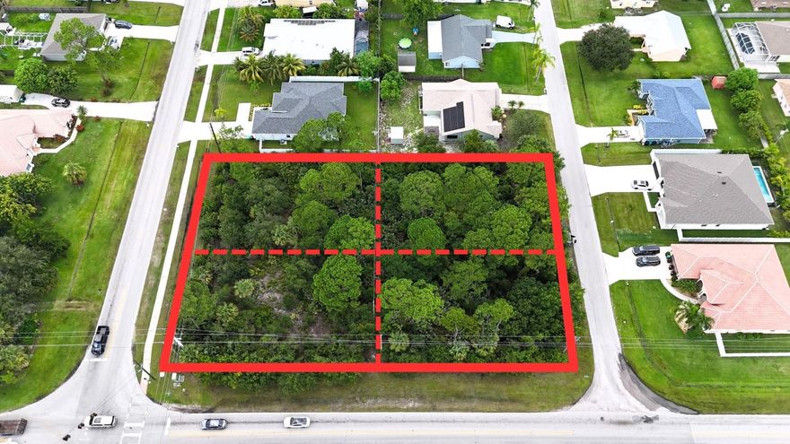 Incredible opportunity in Port St. Lucie—this unique parcel includes 4 separate lots, making it perfect for investors or builders looking to develop multiple homes or design one grand estate. Situated on nearly an acre with no HOA, the property offers flexibility to build 4 single-family homes or create a spacious custom residence with room for a guest house, pool, and more. Located in a well-established area with easy access to I-95, the Turnpike, and Crosstown Parkway, this land combines privacy, convenience, and major development potential. Opportunities like this are rare—secure your slice of the Treasure Coast today.