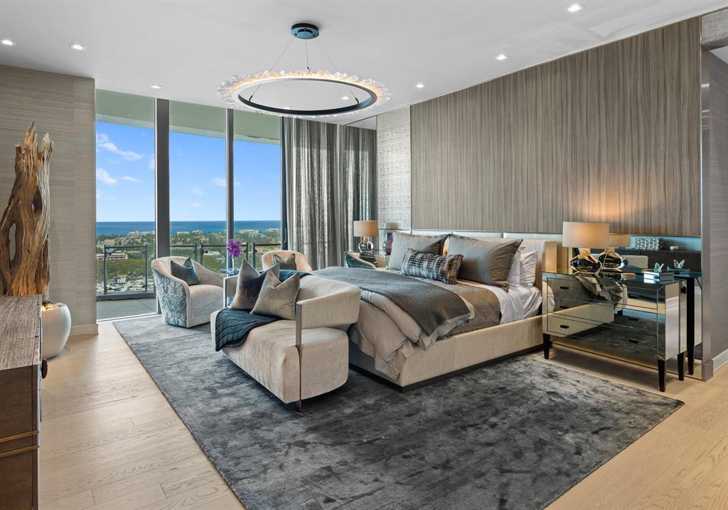 NOTHING ELSE COMPARES to this truly magnificent Marc Michaels designed masterpiece in the sky. THE ONLY TURNKEY RESIDENCE TO EVER BE OFFERED AT THE BRISTOL, Palm Beach's most iconic and exclusive highrise. Residence 1901 has the most sought-after floorplan in the building which is the perfect alternative to a single-family home featuring 5,544 interior SF plus a 1,500 wraparound terrace. With chic contemporary design and the finest materials, this 4-BR plus office/ 5.1-BA showcases the most impressive panoramic views of the Ocean, Intracoastal, Palm Beach, and sparkling city lights. This rare NE corner residence has 11-ft floor to ceiling glass surrounding the entire residence. A stunning one-of-a-kind entertaining bar is an exquisite work of art...