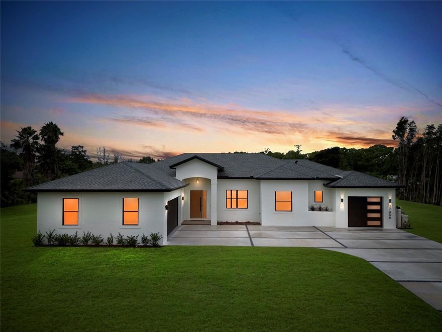 Experience modern living in the heart of Loxahatchee with this 2025 new construction on a 1-acre lot offering 4 beds, 2 full & 2 half baths. Inside features sleek Bosch appliances, a built-in barista station, and bar area for entertaining. Step outside to a screened-in patio with outdoor kitchen hookups, cabana bath, and outdoor shower — perfect for your future pool or backyard oasis. Includes 2-car + 1-car garage with 240 EV outlets, whole-home water softener, and outdoor lighting. Conveniently located near Westlake, shopping, dining, and top-rated schools. Vacant and easy to show!