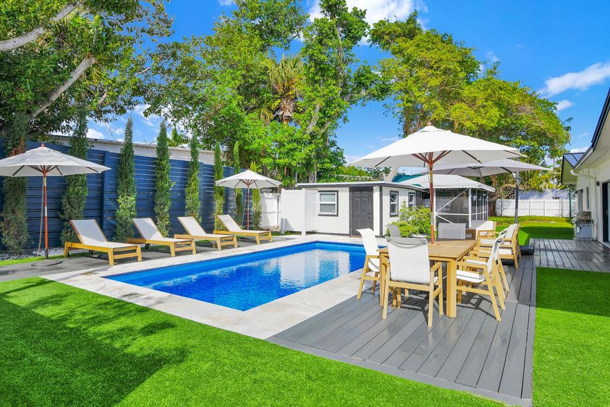 Furnished 4-Bedroom Vacation Home with Pool in East Delray Beach. This beautifully updated residence features one-level living with an open floor plan, upgraded chef kitchen and a versatile guest house with private half bath is ideal as a home office. 

Enjoy your own private oasis, where the heated pool and expansive furnished patio create the perfect setting for outdoor living. This turnkey residence is perfectly suited for vacationers and seasonal snowbirds seeking comfort, privacy, and a prime coastal location. Located in the quiet Intracoastal TradeWinds Estates community surrounded by multi-million-dollar homes, just 3 miles to the ocean sandy beaches, local shops and restaurants on Delray's famous Atlantic Ave. Move-in Ready. INSTANT APPROVAL (No HOA). All offers considered. Welcome to your ideal Delray Beach retreat in this beautifully updated and fully furnished 4-bedroom, 2.5-bath single-family pool home, located in the highly desirable TradeWinds Estates community of East Delray Beach.

This single-story home features a bright, open floor plan with new flooring throughout, an upgraded chef's kitchen, and inviting living spaces designed for both relaxation and entertaining. The thoughtfully designed layout includes a versatile detached guest suite with a private half bath that functions seamlessly as a fourth bedroom, private home office, or guest retreat, offering flexibility that is rarely found in East Delray rentals.

The large, fully fenced backyard pool patio provides privacy and is ideal for entertaining, relaxing in the Florida sunshine, or accommodating pets. Luxury furnishings from Pottery Barn elevate both the indoor and outdoor spaces, creating a refined yet comfortable atmosphere throughout the home.

Additional features include complete impact glass and hurricane protection, a dedicated indoor laundry room, generous storage, and ample off-street parking with room for up to ten vehicles via a long driveway and circular drive. All utilities are included for added convenience, making this a truly effortless short-term living experience. Pets are welcome with the exception of cats, and the property is strictly non-smoking.

TradeWinds Estates is a quiet Intracoastal community surrounded by multi-million-dollar homes, known for its peaceful, walkable streets and non-through-road design with only one entrance and exit. The neighborhood offers a relaxed environment ideal for walking, jogging, and biking, while still being close to everything Delray Beach has to offer.
Located just three miles from Delray's award-winning sandy beaches and minutes from grocery stores, marinas, waterfront parks, and the vibrant shopping, dining, and nightlife along Atlantic Avenue This vacation home delivers the perfect balance of tranquility and coastal convenience.

This property is offered as a fully furnished turnkey short-term vacation rental and is available for immediate occupancy. Discounts for long-term and summer rentals. Bring all offers.