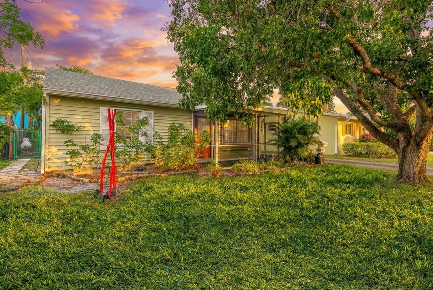 Located in the quiet and desirable Eden Place neighborhood of Lake Worth Beach, this charming single-family home is just three blocks from the Intracoastal and minutes from Downtown Lake Worth, the Lake Worth Golf Course, beaches, PBIA Airport, and I-95.  The home has been freshly painted and features a renovated kitchen and bathrooms. Additional upgrades include a new roof (2019), A/C (2019), brand-new Copper electrical work, and a gas water heater (2024). Enjoy new tile flooring throughout, including the lanai, wood flooring in the living area, and kitchen. The property also offers an in-unit washer and dryer (2024), reverse osmosis water filtration system, a permitted gazebo, built-in patio mosquito misting system, and a fully fenced yard, perfect for relaxing, entertaining, or pets. This move-in-ready home offers comfort, functionality, and an unbeatable location.