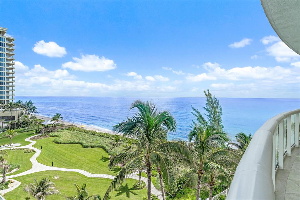 This beautifully furnished condo is being sold turnkey, with a few minor exceptions, and has gorgeous Ocean or Intracoastal Waterway Views from every room. The 2 bedroom 3 bath design also includes a den which can easily be converted into a 3rd bedroom. The 2,439 square feet of under air living area is furnished and decorated in a contemporary design along with all the comforts of luxury living including a private elevator, 9' ceilings, all impact glass sliding doors, magnificent large tile honed marble flooring throughout all, an exquisite abstract design in the foyer floor, and all electronic shades in each room. The large granite topped and glass backsplash kitchen opens to both living, dining and family room areas. Beach Front is pet friendly.
